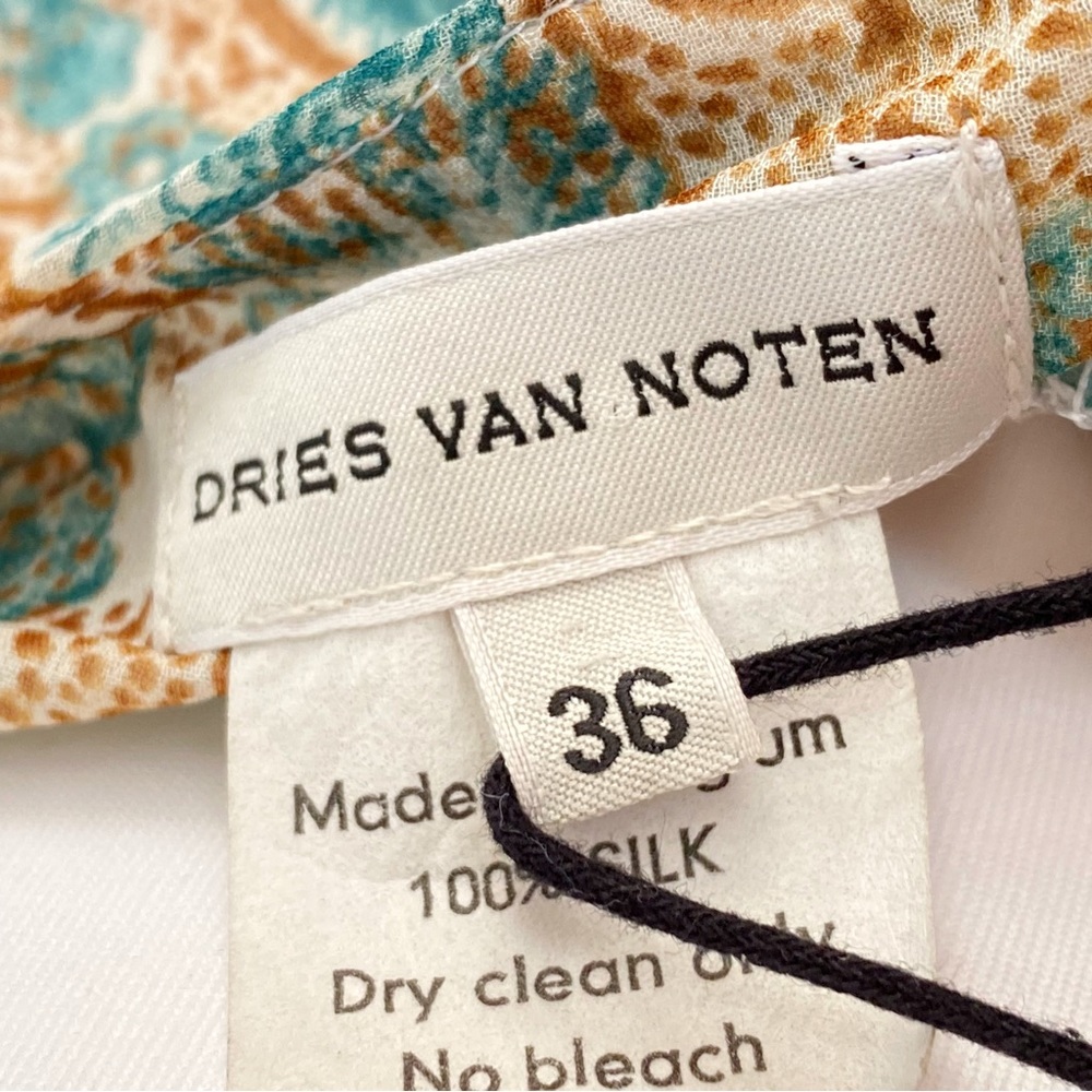 DRIES VAN NOTEN teal green brown white print silk waist tie swim coverup skirt - Picture 7 of 8